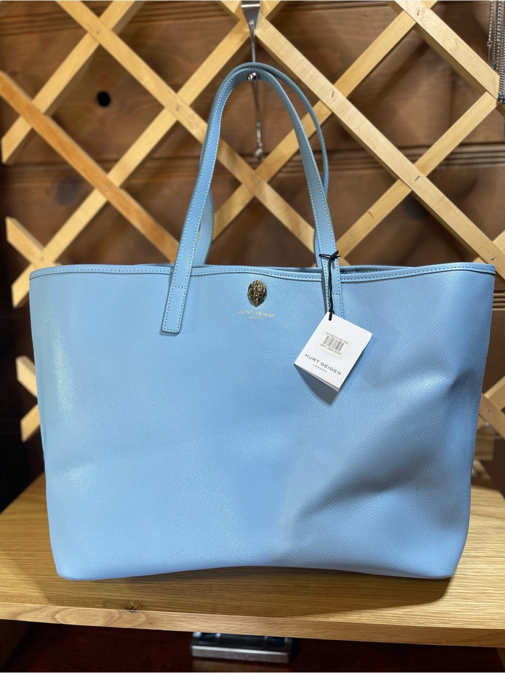 NWT Pristine Kurt Geiger London Pastel Blue Saffiano -Style 100% Leather Tote - Picture 11 of 14